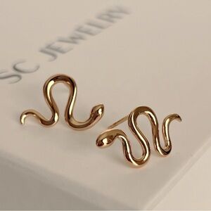 Snake Stud Earrings 18k Gold Plated Serpent Jewelry